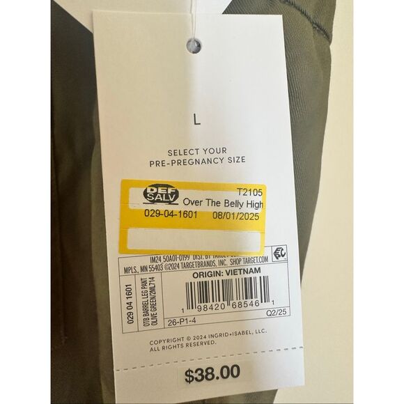 Isabel Maternity Over The Belly Green Barrel Leg Pants Size Large - Picture 4 of 5